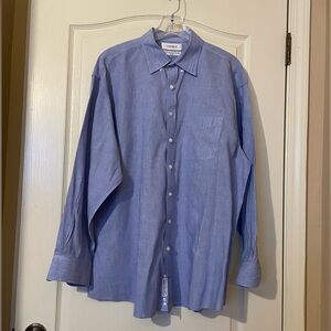 Cremieux Men’s $80 Luxury Performance Button Down Shirt 17.5 34 Blue Linen Blend